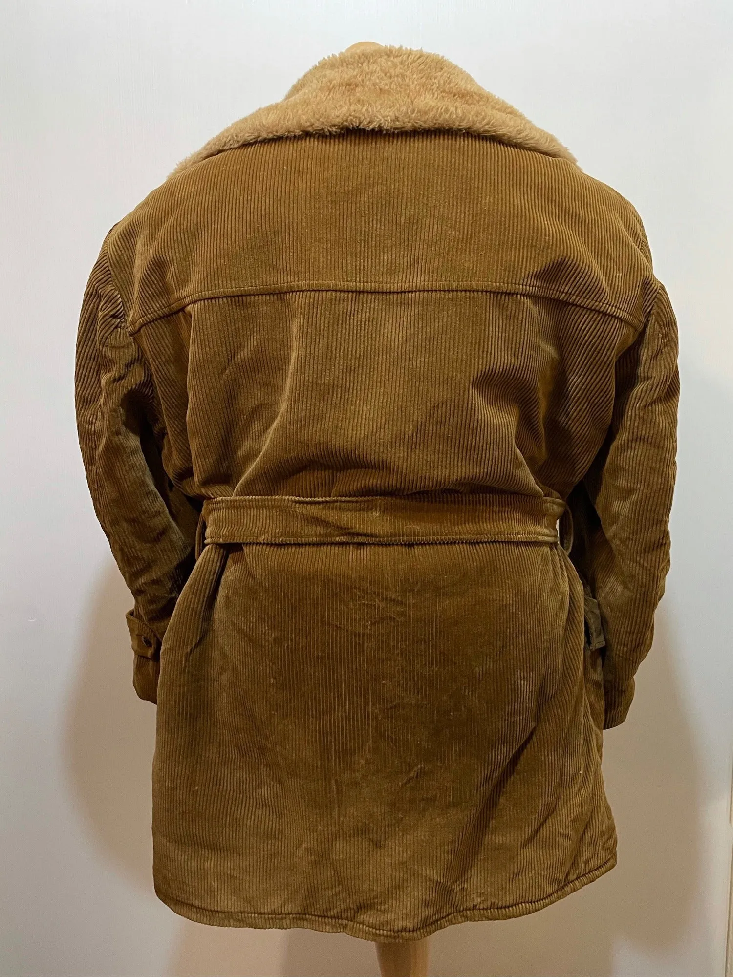 1970s Canadian Sherpa Lined Double Breasted Brown Corduroy Driving Coat - Size XL