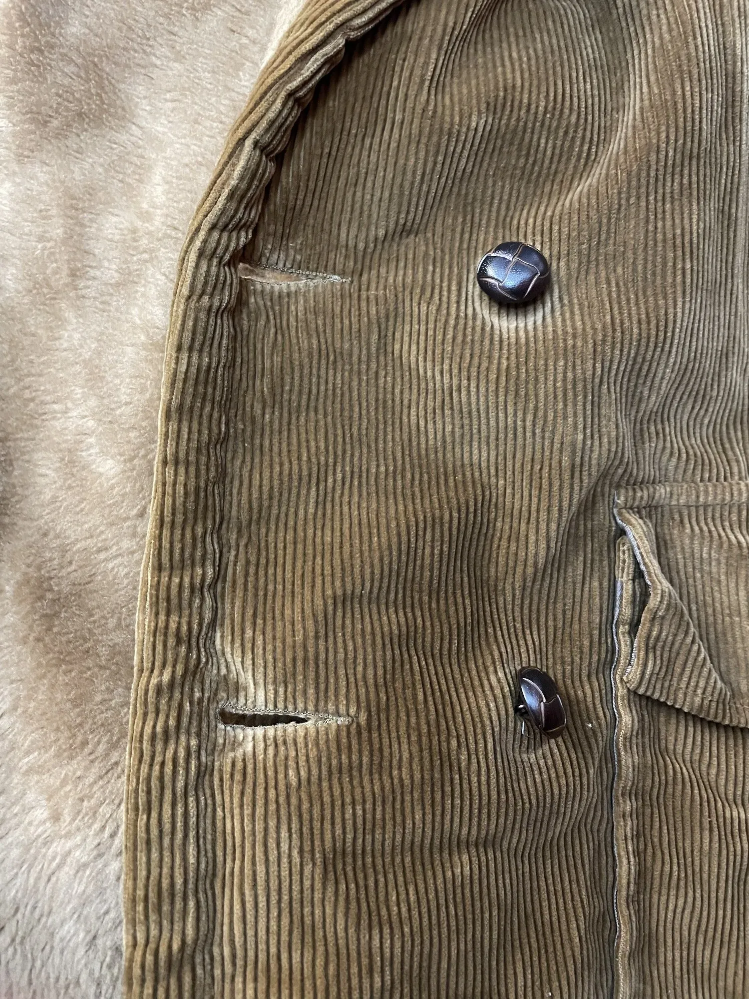 1970s Canadian Sherpa Lined Double Breasted Brown Corduroy Driving Coat - Size XL