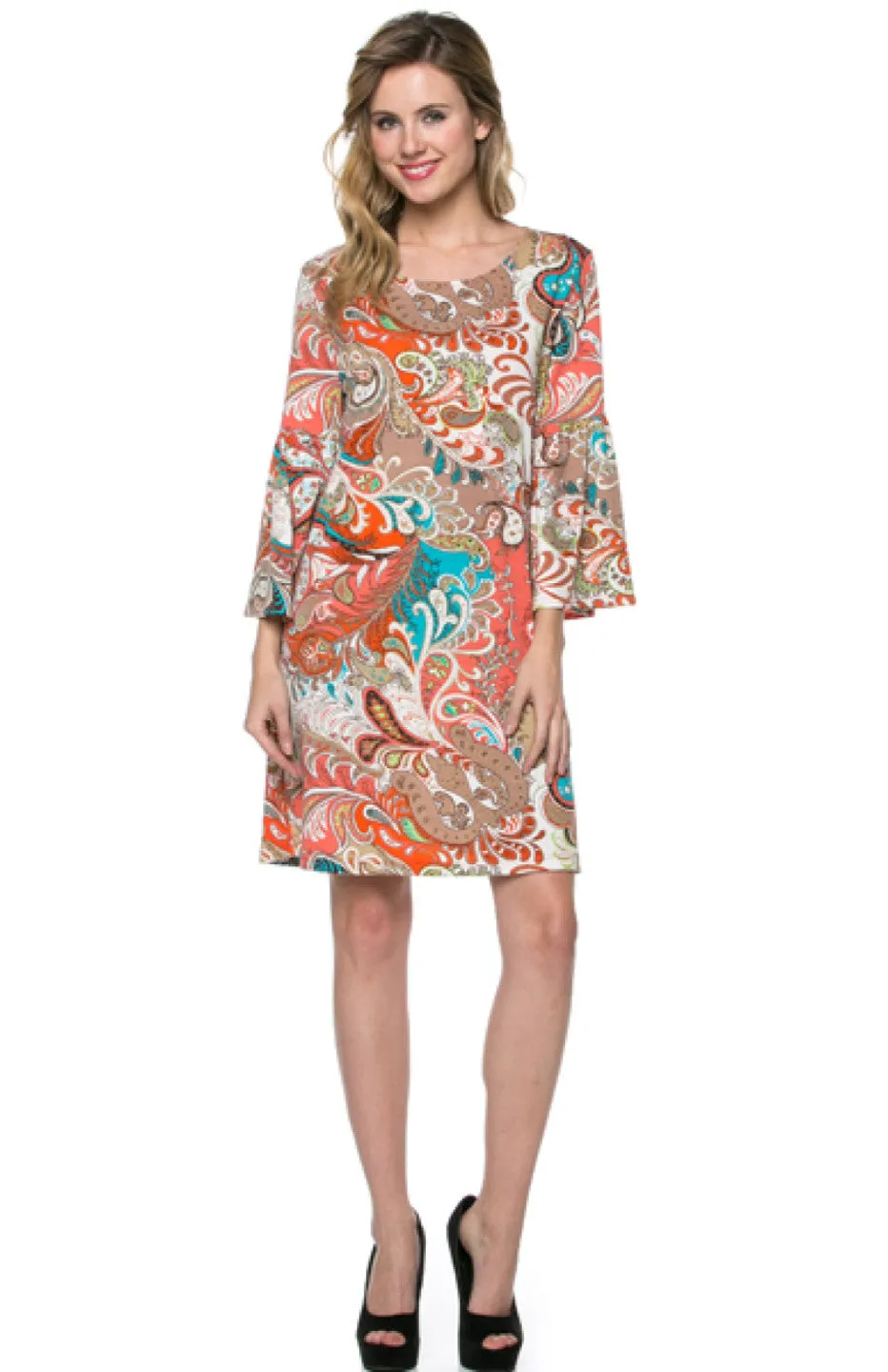 3/4 Bell Sleeve Oversize Tunic Dress