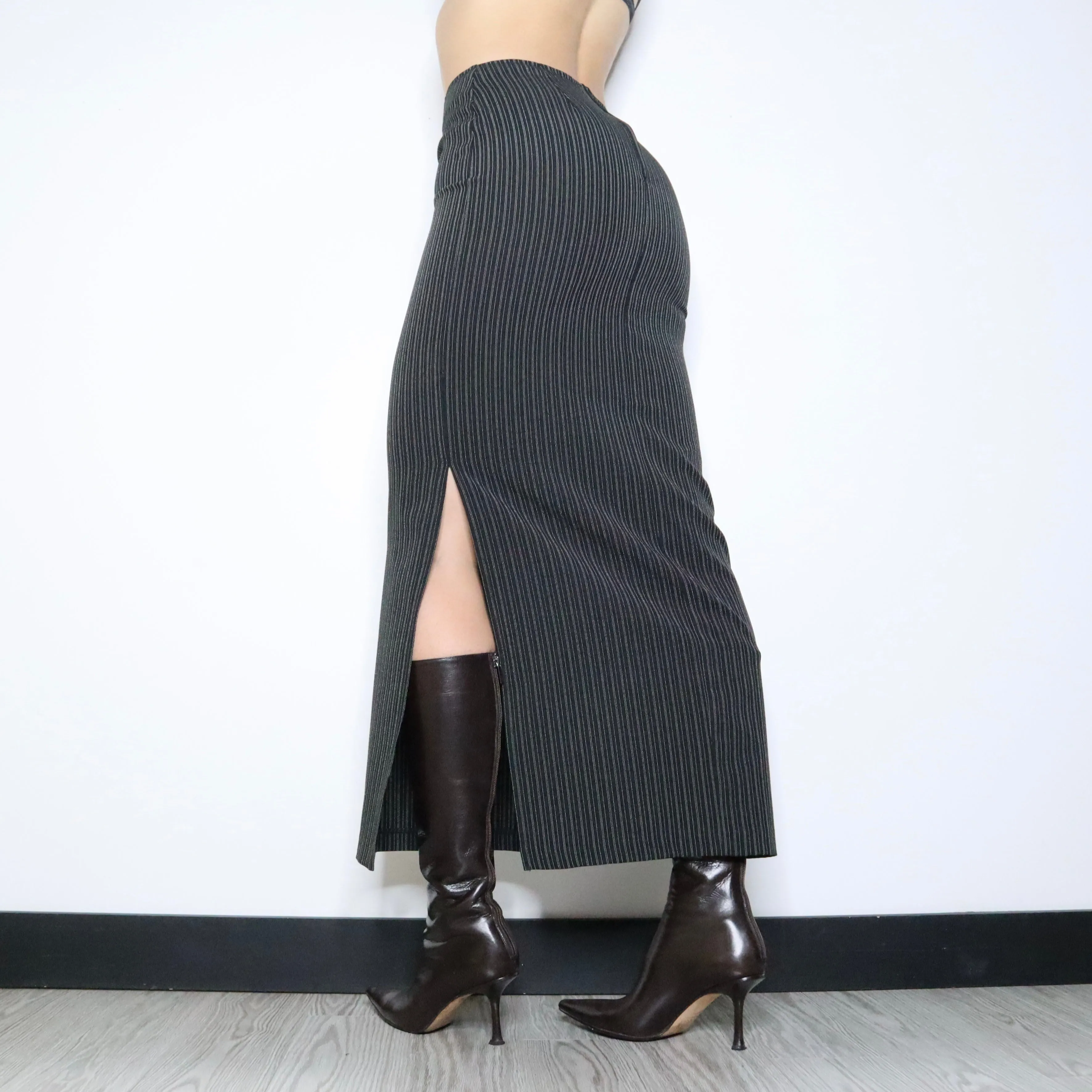 90s Black Pinstripe Maxi Skirt (XS/S)