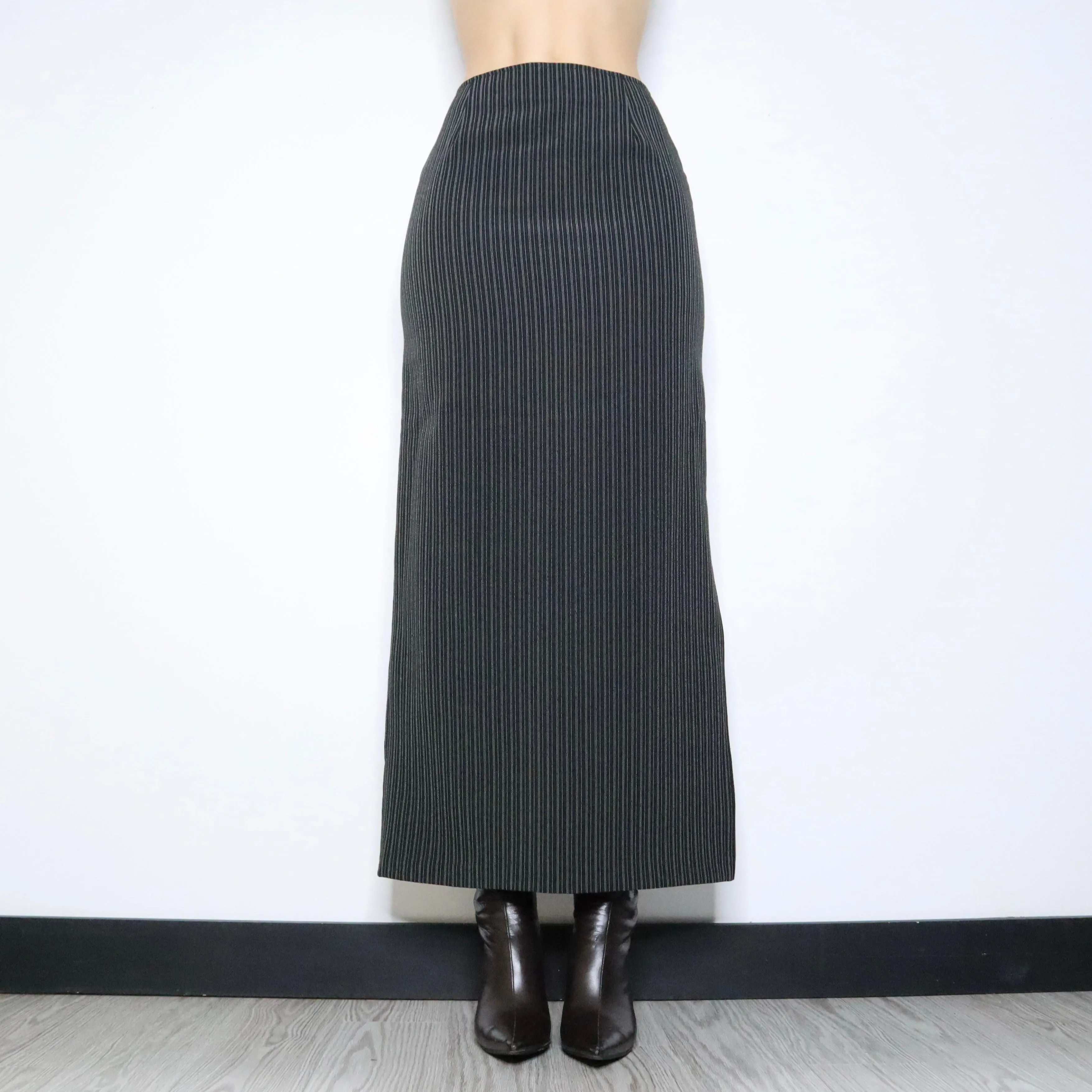90s Black Pinstripe Maxi Skirt (XS/S)