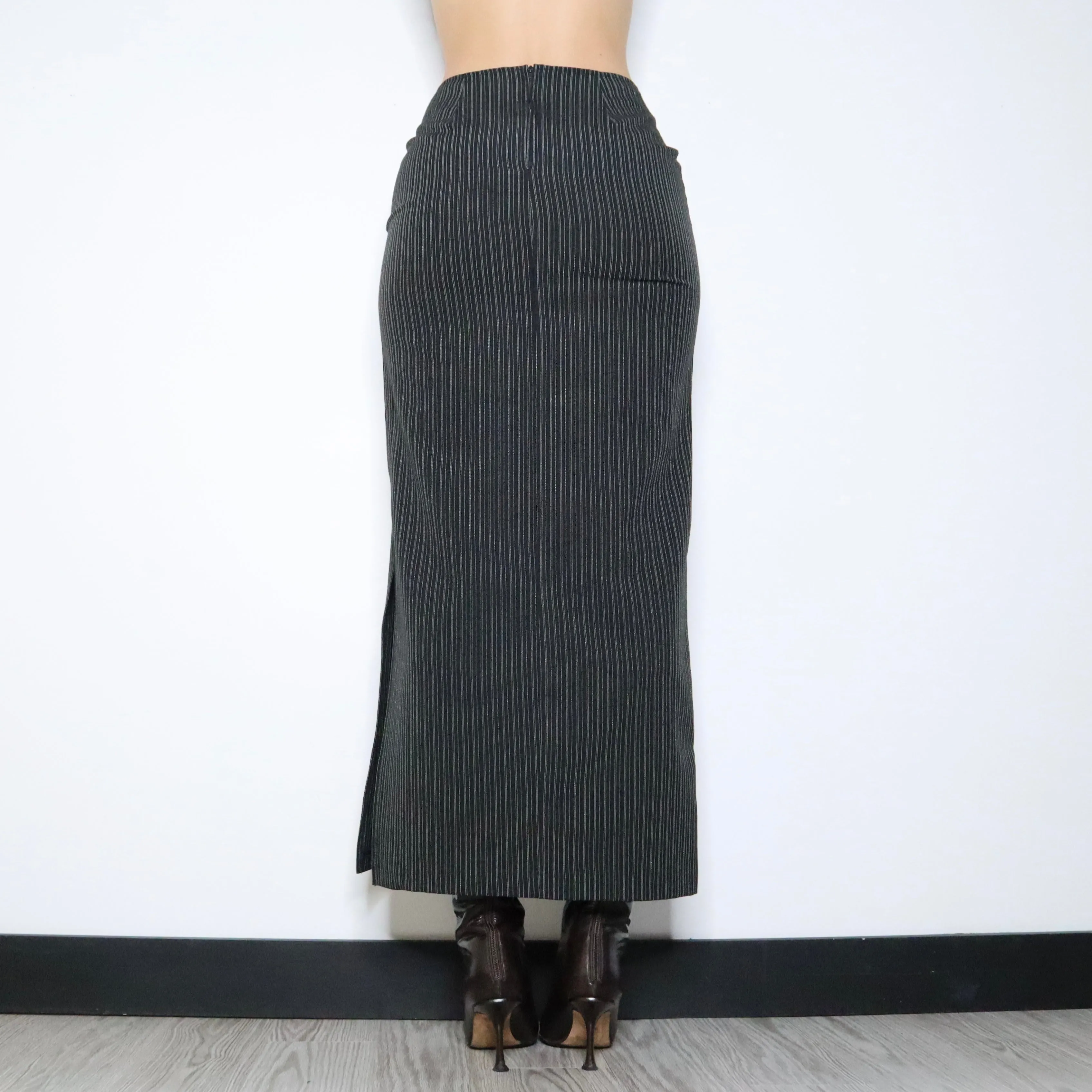 90s Black Pinstripe Maxi Skirt (XS/S)