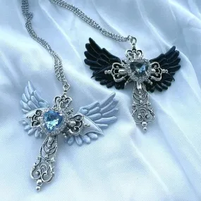 Alight on Angel Wings      Goth  Cross Necklace Dark Academia Kawaii Academia Y2K Cottagecore Coquette Fairycore Dollette Princesscore