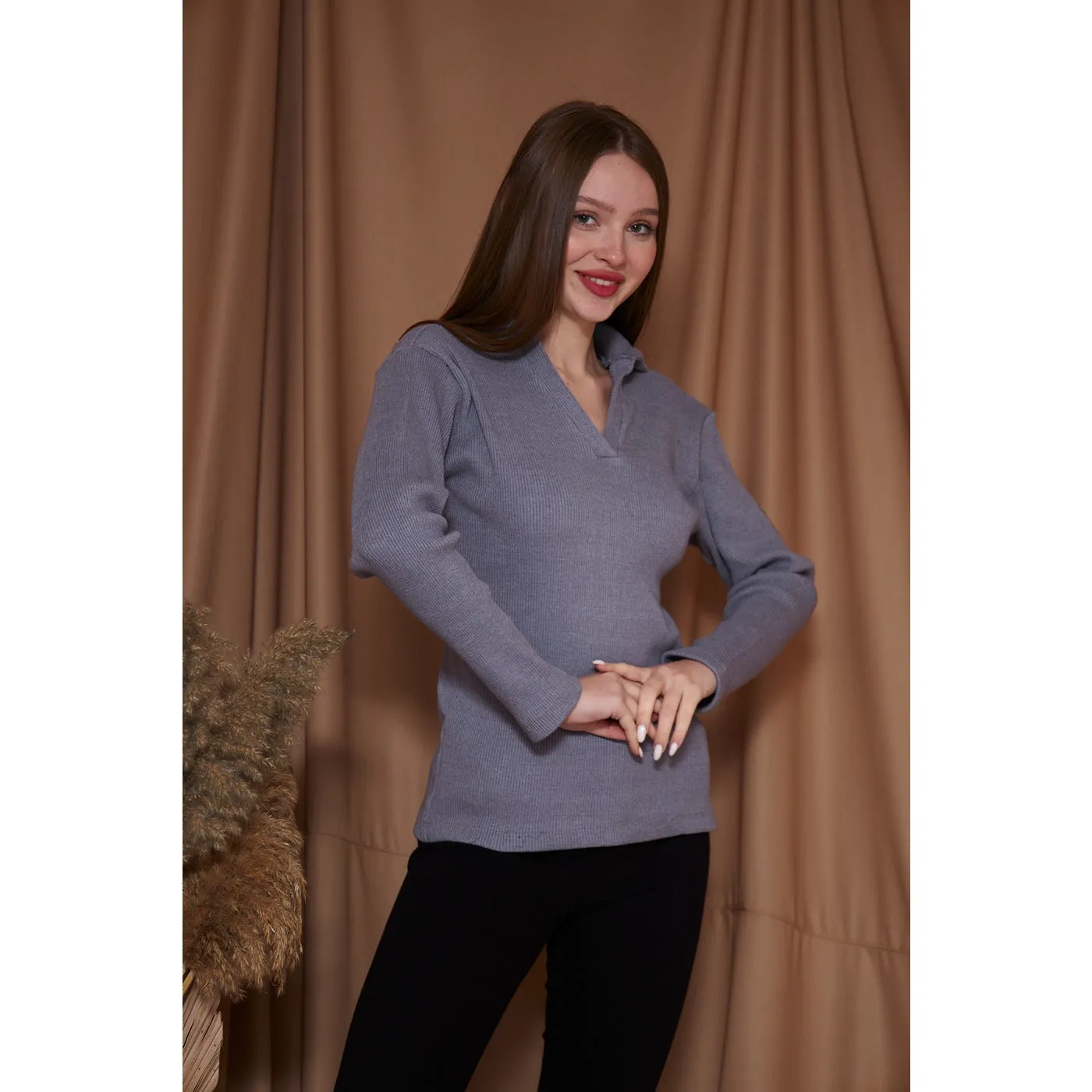 Anchor Ribbed Polo Sweatshirt
