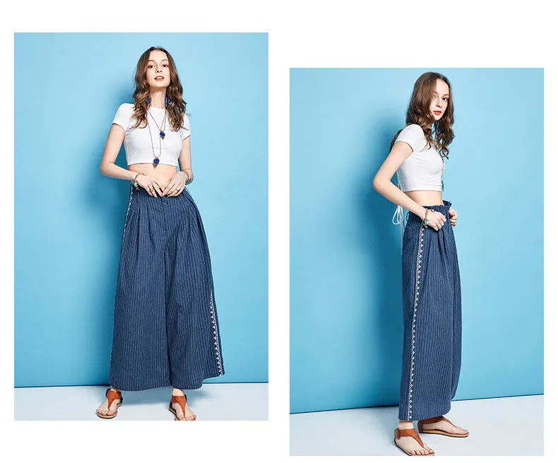 ARTKA WIDE LEG CROPPED STRIPE PANTS