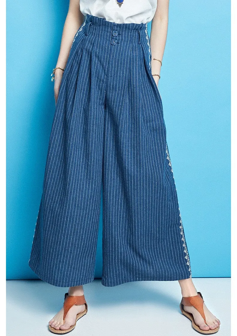 ARTKA WIDE LEG CROPPED STRIPE PANTS