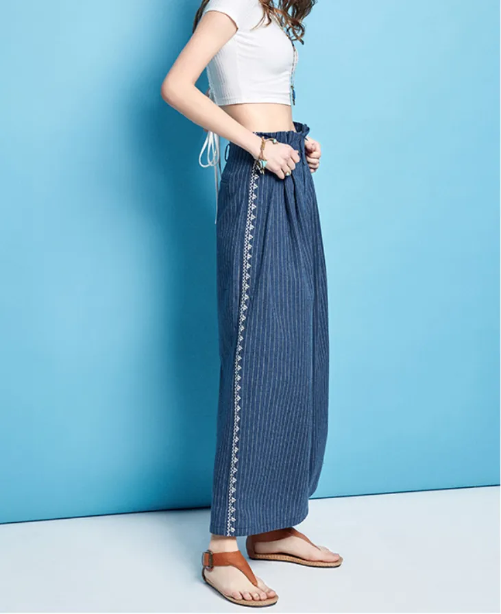 ARTKA WIDE LEG CROPPED STRIPE PANTS