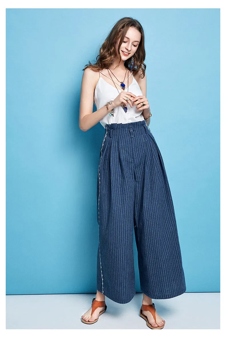 ARTKA WIDE LEG CROPPED STRIPE PANTS