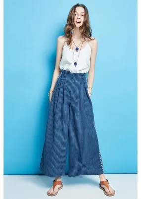 ARTKA WIDE LEG CROPPED STRIPE PANTS