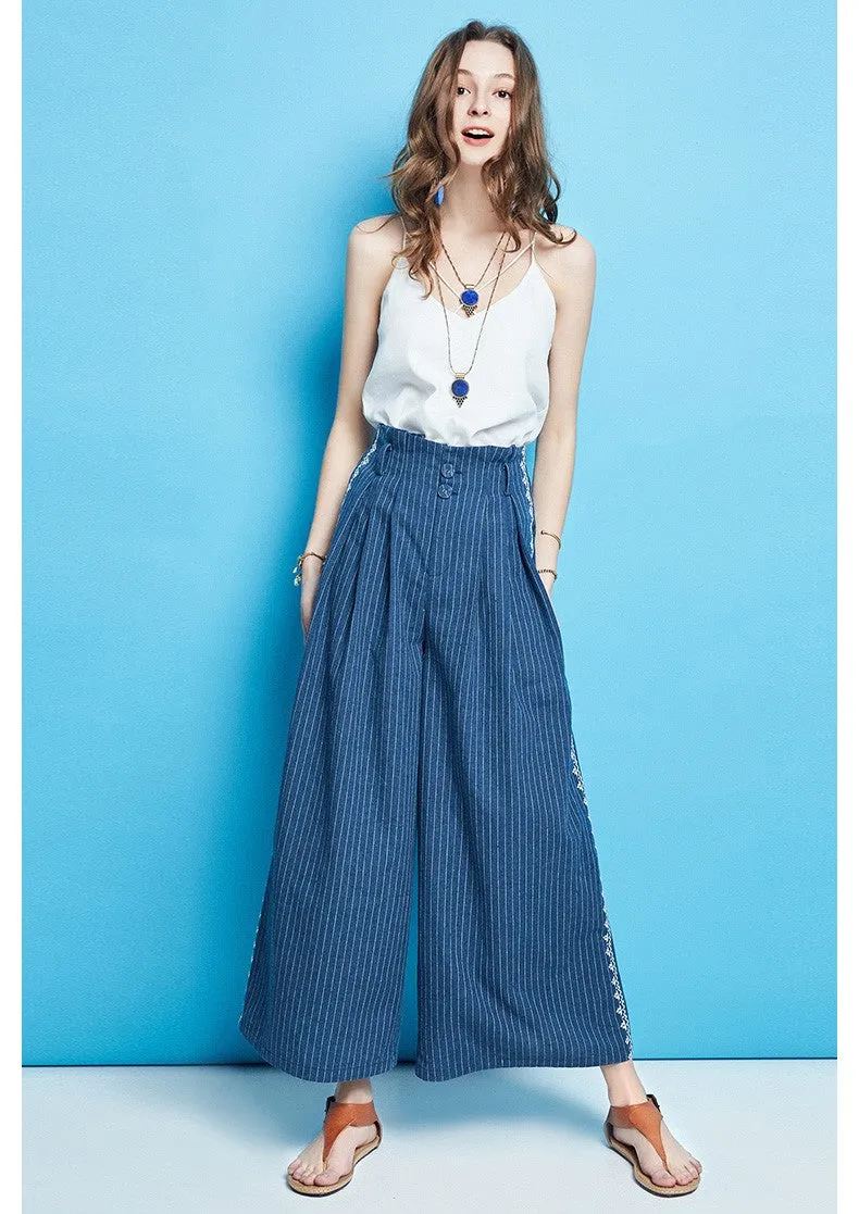ARTKA WIDE LEG CROPPED STRIPE PANTS