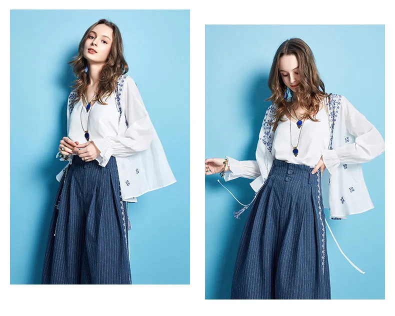 ARTKA WIDE LEG CROPPED STRIPE PANTS