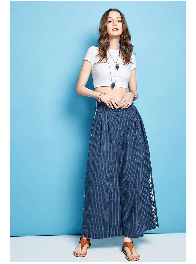 ARTKA WIDE LEG CROPPED STRIPE PANTS