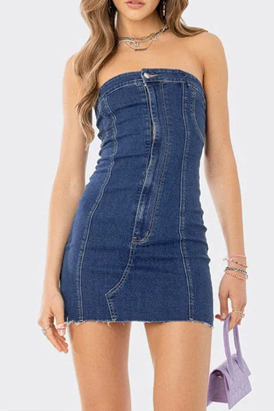 BA839 Strapless Denim Mini Dress