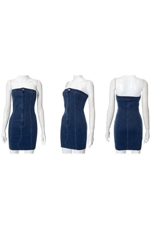 BA839 Strapless Denim Mini Dress