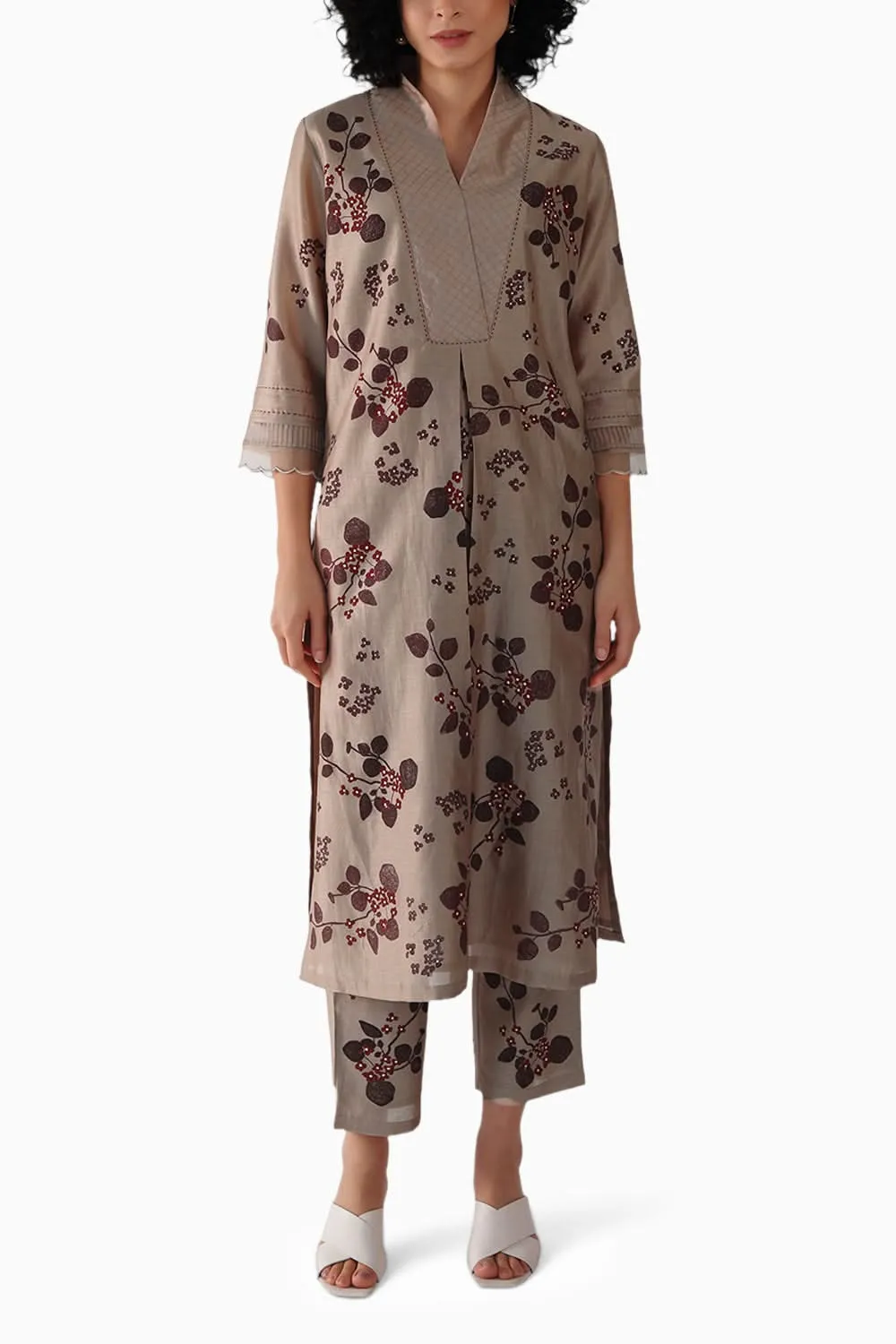 Beige Block Print Tunic and Pant