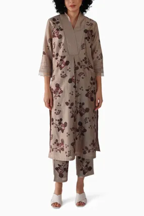 Beige Block Print Tunic and Pant