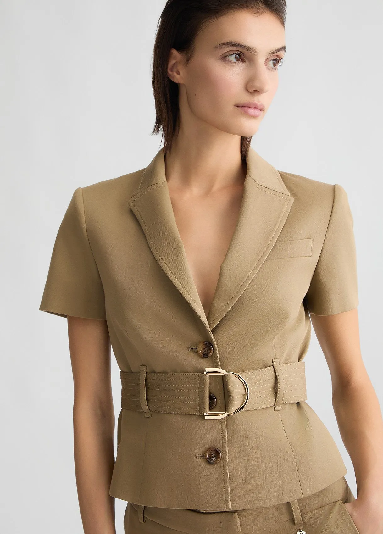 BELTED CROPPED JACKET BEIGE