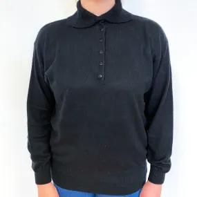 Black Cashmere Collared 1/4 Button Jumper Large