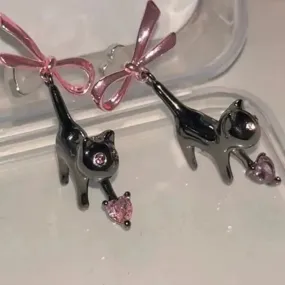 Black Cat's Unlikely Romance     Goth  Earrings Dark Academia Kawaii Academia Y2K Cottagecore Coquette Fairycore Dollette Princesscore