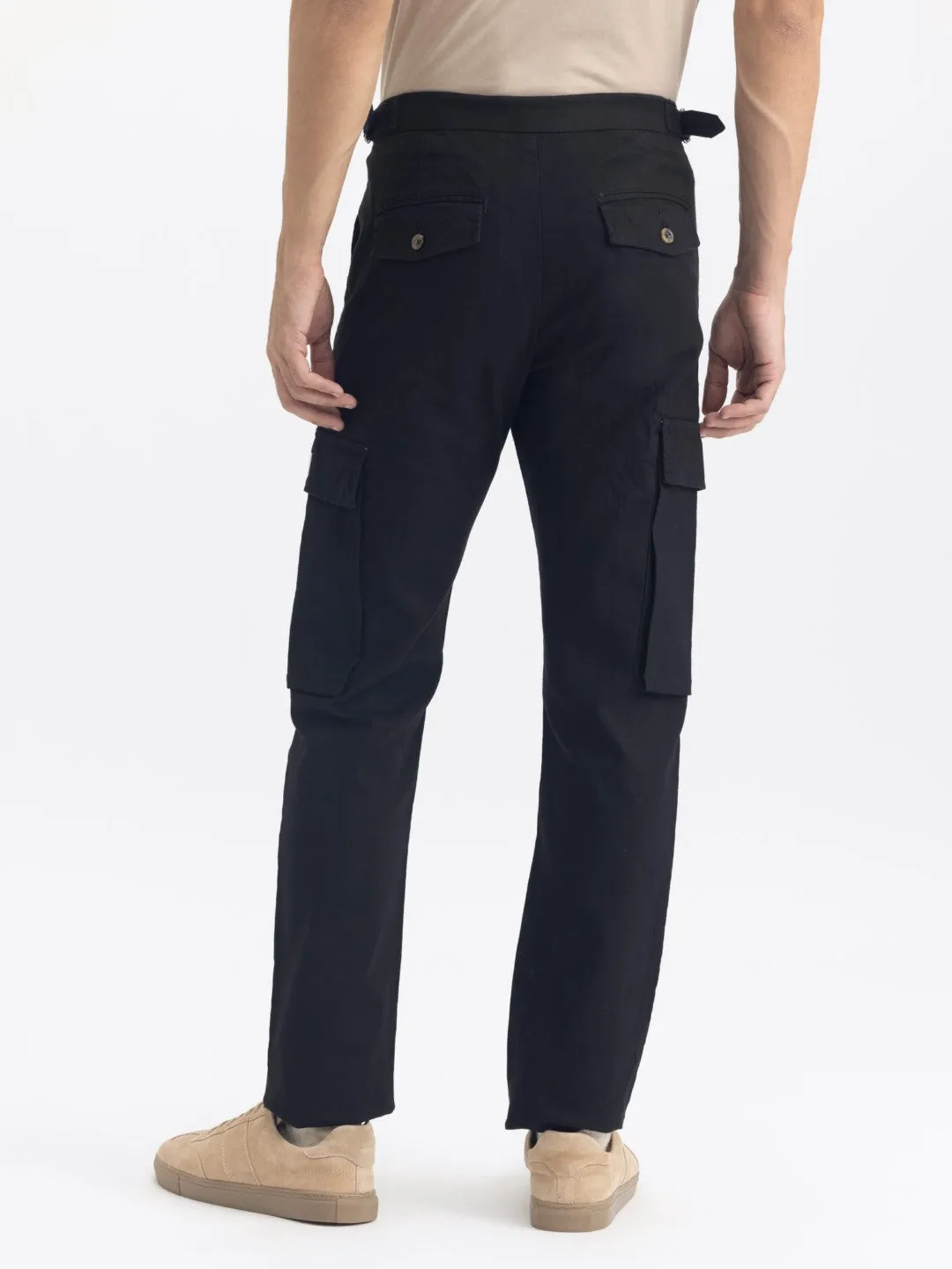 Black Cotton Stretch Cargo Pant