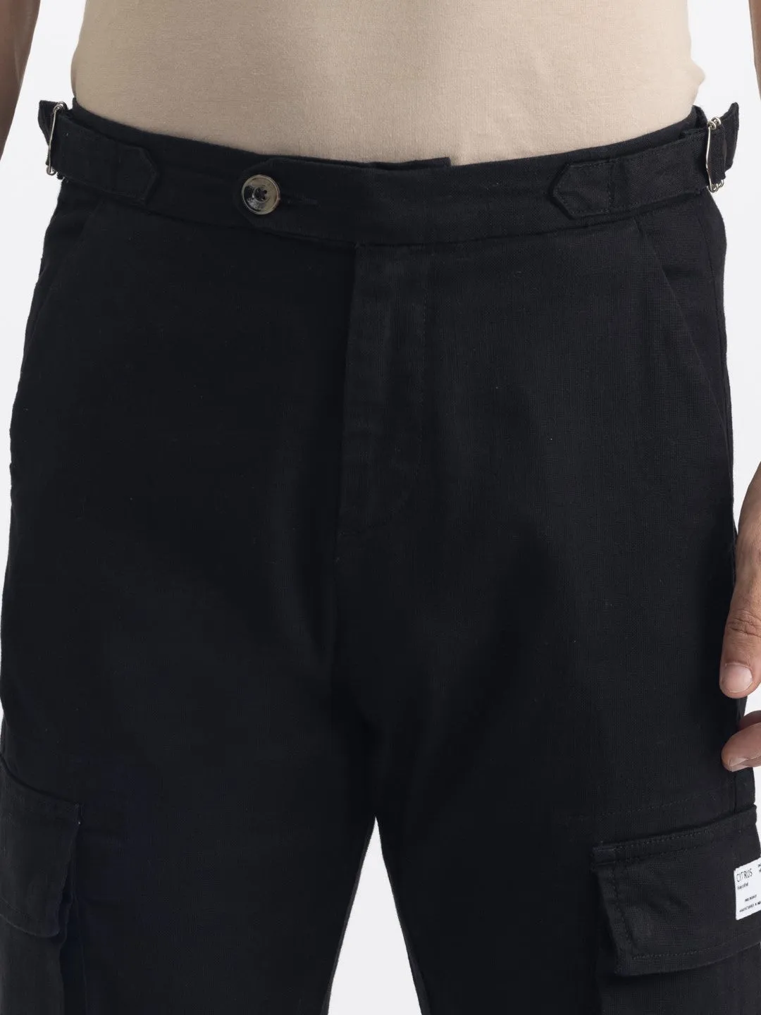 Black Cotton Stretch Cargo Pant