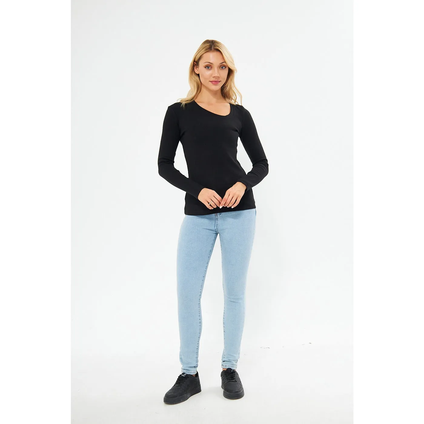 Black Rib Cross Scoop Neck Top