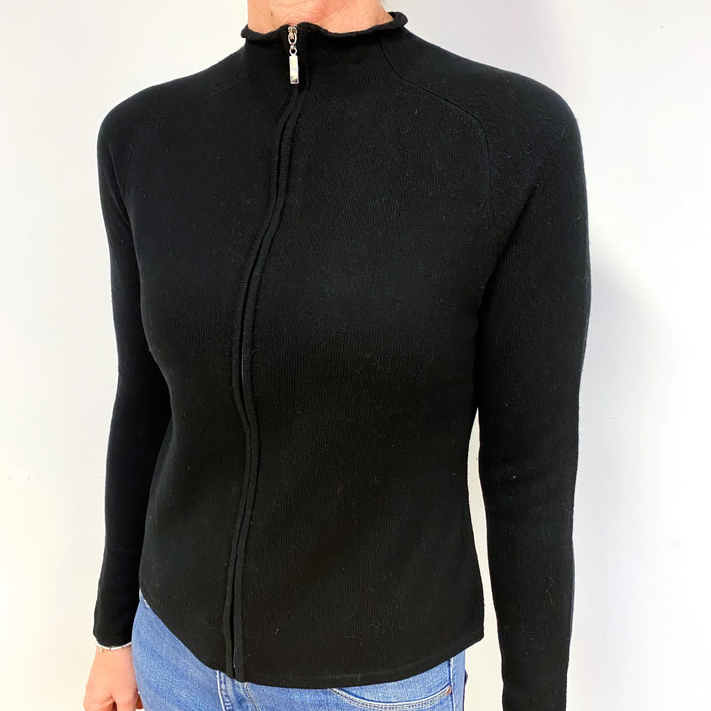 Black Zip Up Cashmere Cardigan Medium