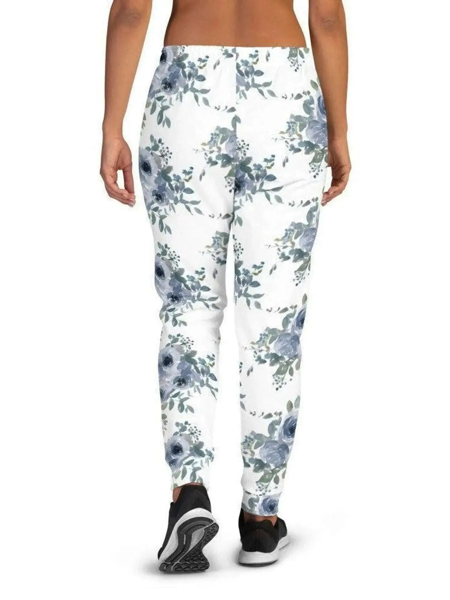 Blue Floral Womens Joggers - Custom Designed Soft Cotton Blend Jogging Pants