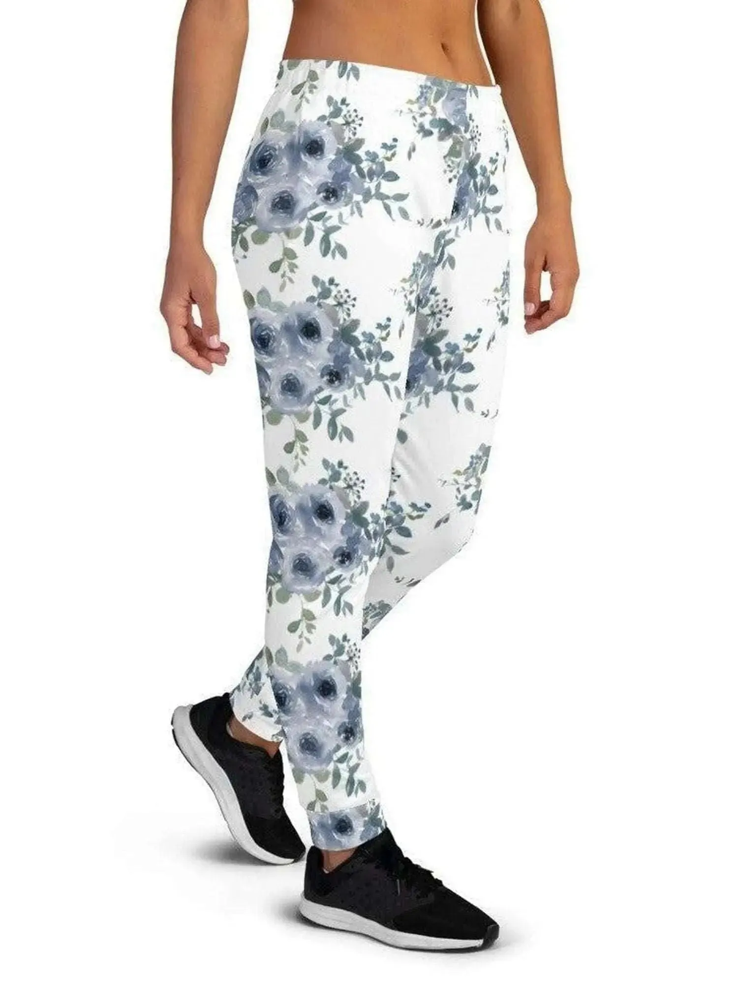 Blue Floral Womens Joggers - Custom Designed Soft Cotton Blend Jogging Pants