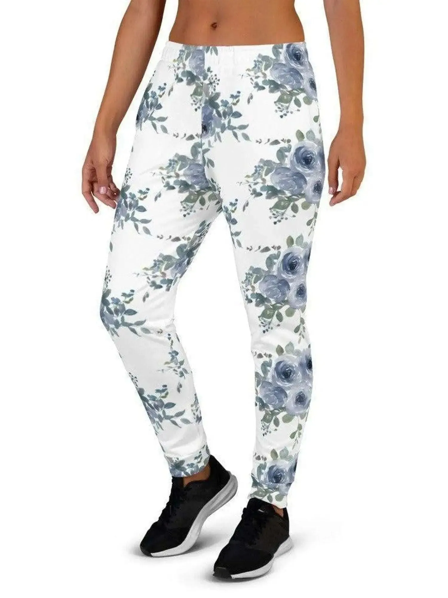 Blue Floral Womens Joggers - Custom Designed Soft Cotton Blend Jogging Pants