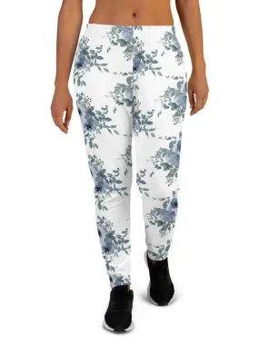 Blue Floral Womens Joggers - Custom Designed Soft Cotton Blend Jogging Pants
