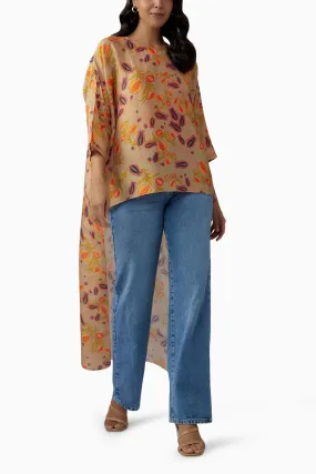 Brown Printed Silkmul High Low Maya Tunic