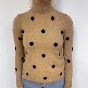 Camel Brown Spotty Cashmere Polo Neck Jumper Small