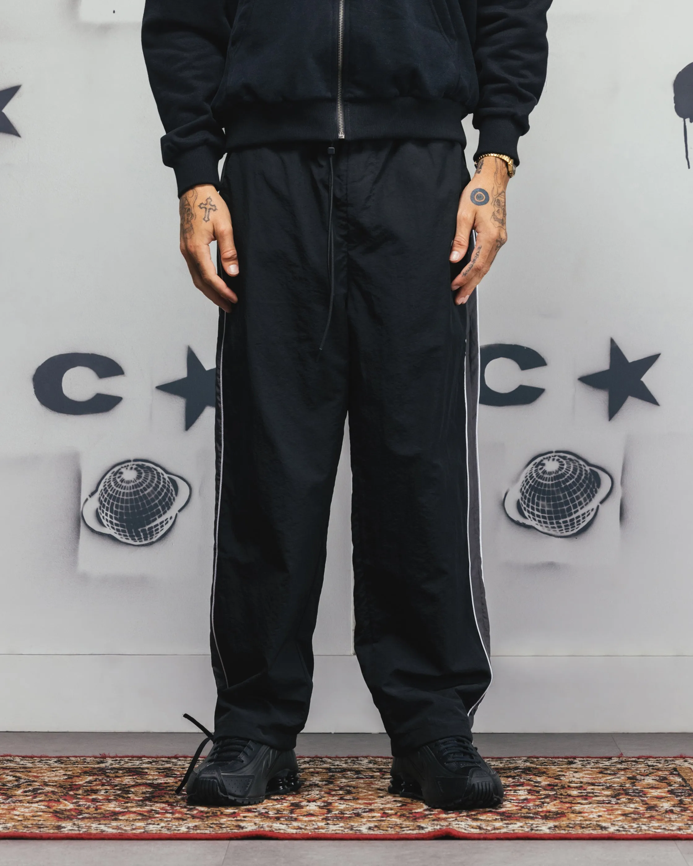 Carre Rally Panelled Nylon Joggers Black