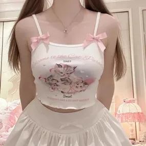 Cat Paradise        Cami Top Kawaii Academia Y2K Cottagecore Coquette Fairycore Dollette Princesscore