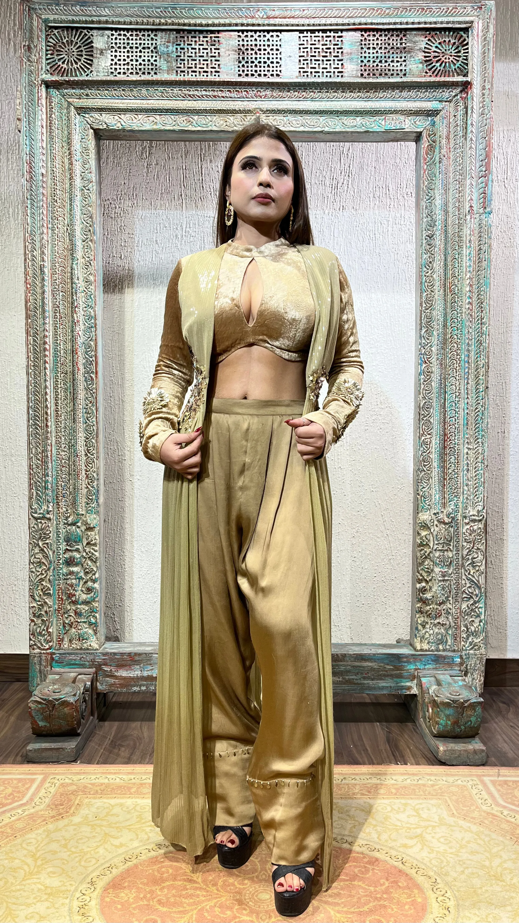 Champagne color sequence cape set