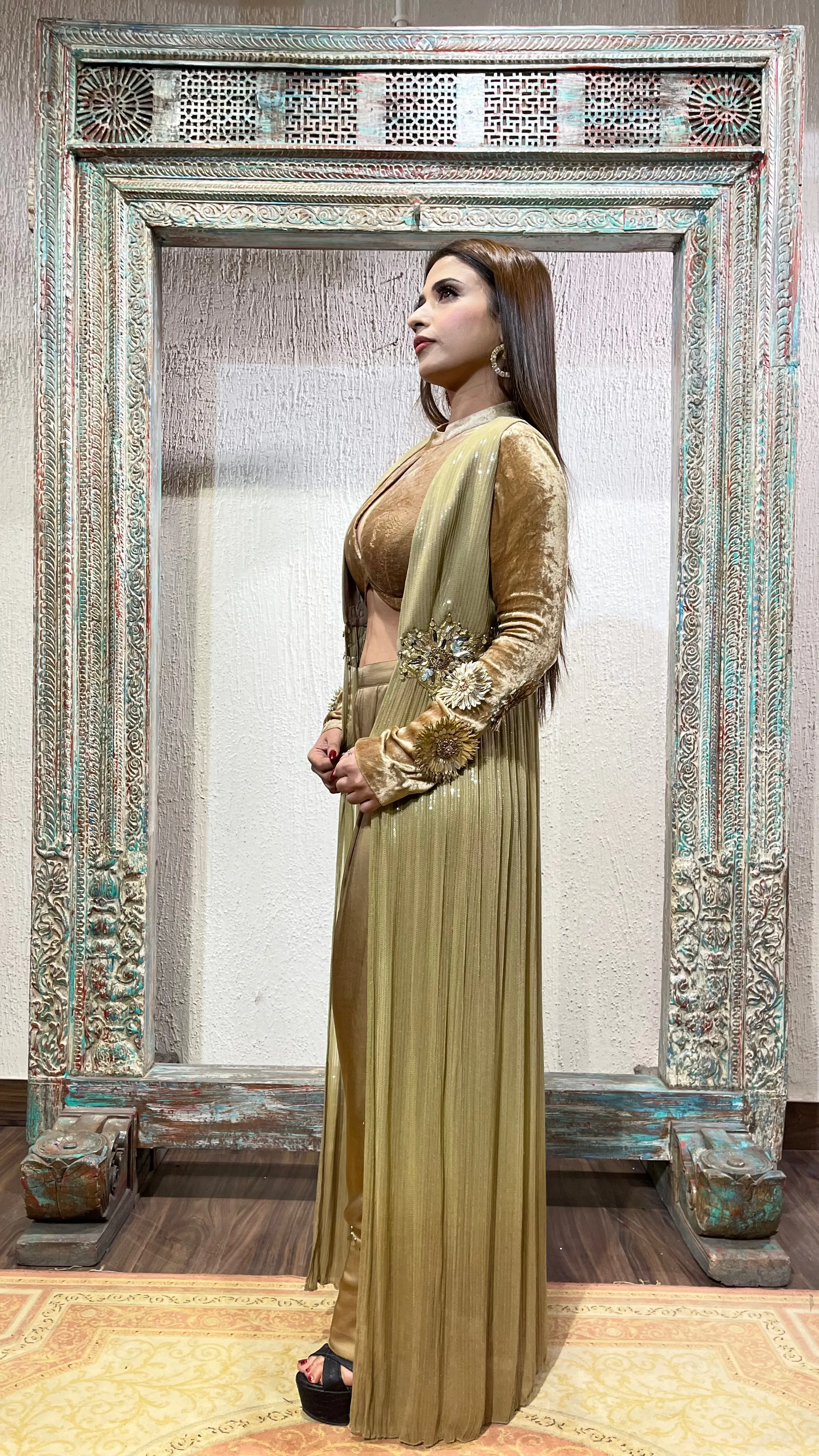 Champagne color sequence cape set