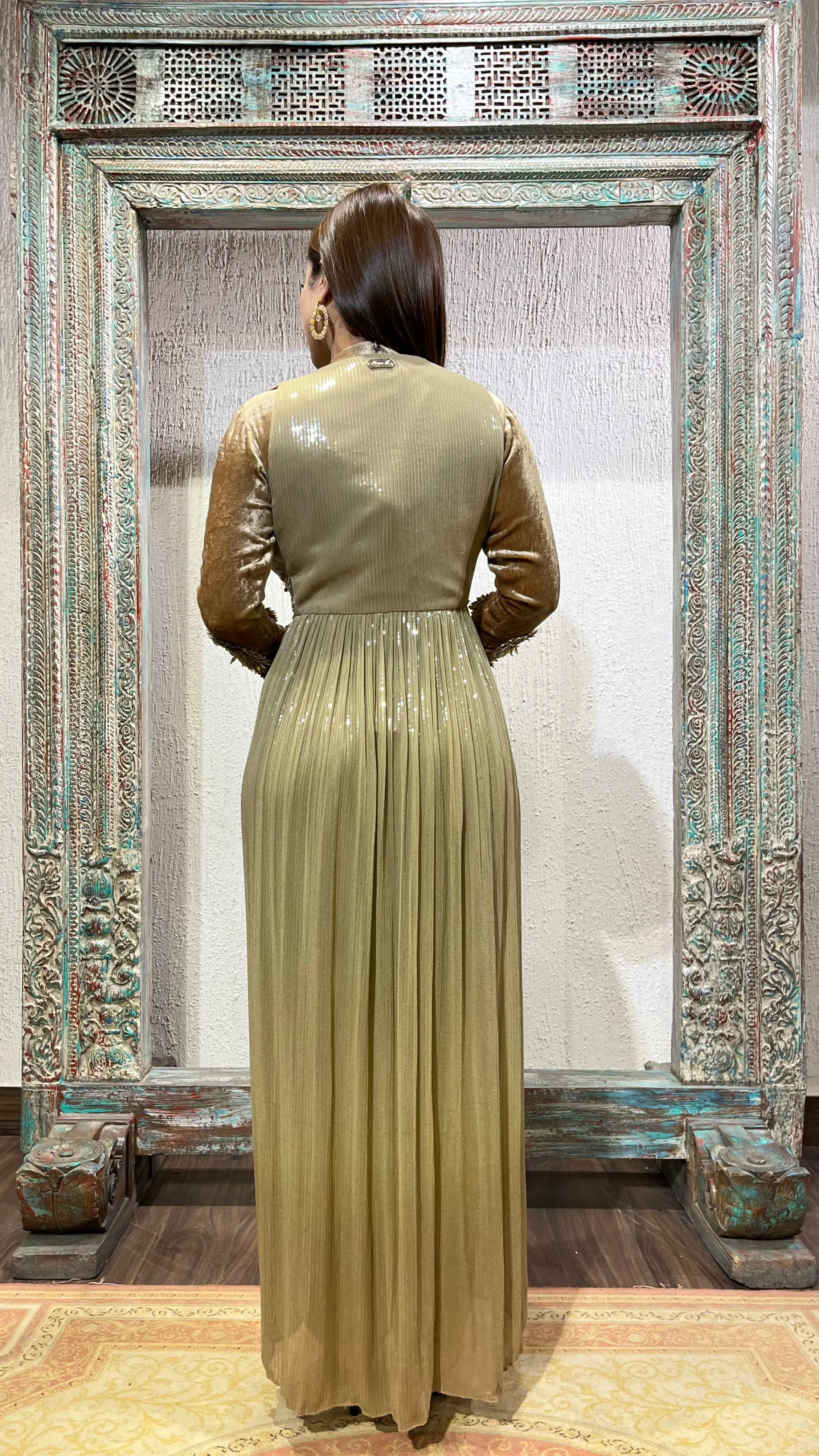 Champagne color sequence cape set