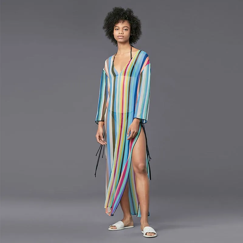 Chiffon Stripe Beach Tunic Dress #Stripe #Chiffon