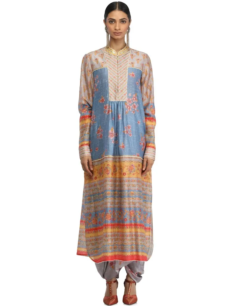 Color Block Long Tunic- Blue