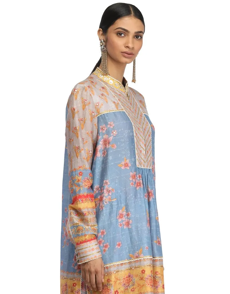 Color Block Long Tunic- Blue
