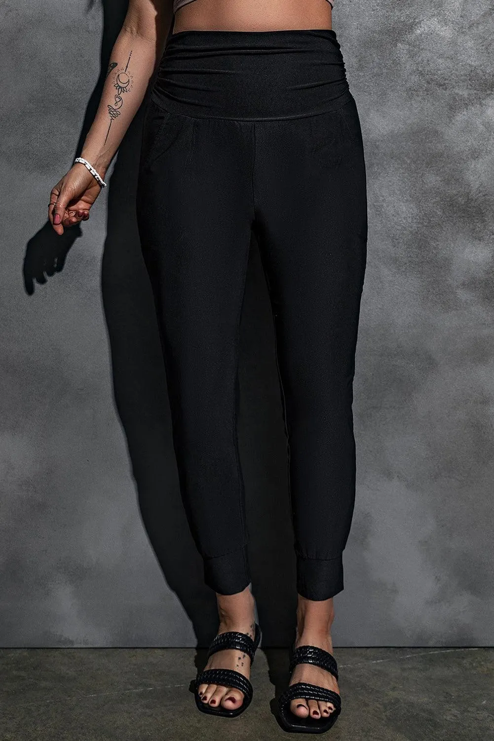 Contented Wide Waistband High Waist Joggers