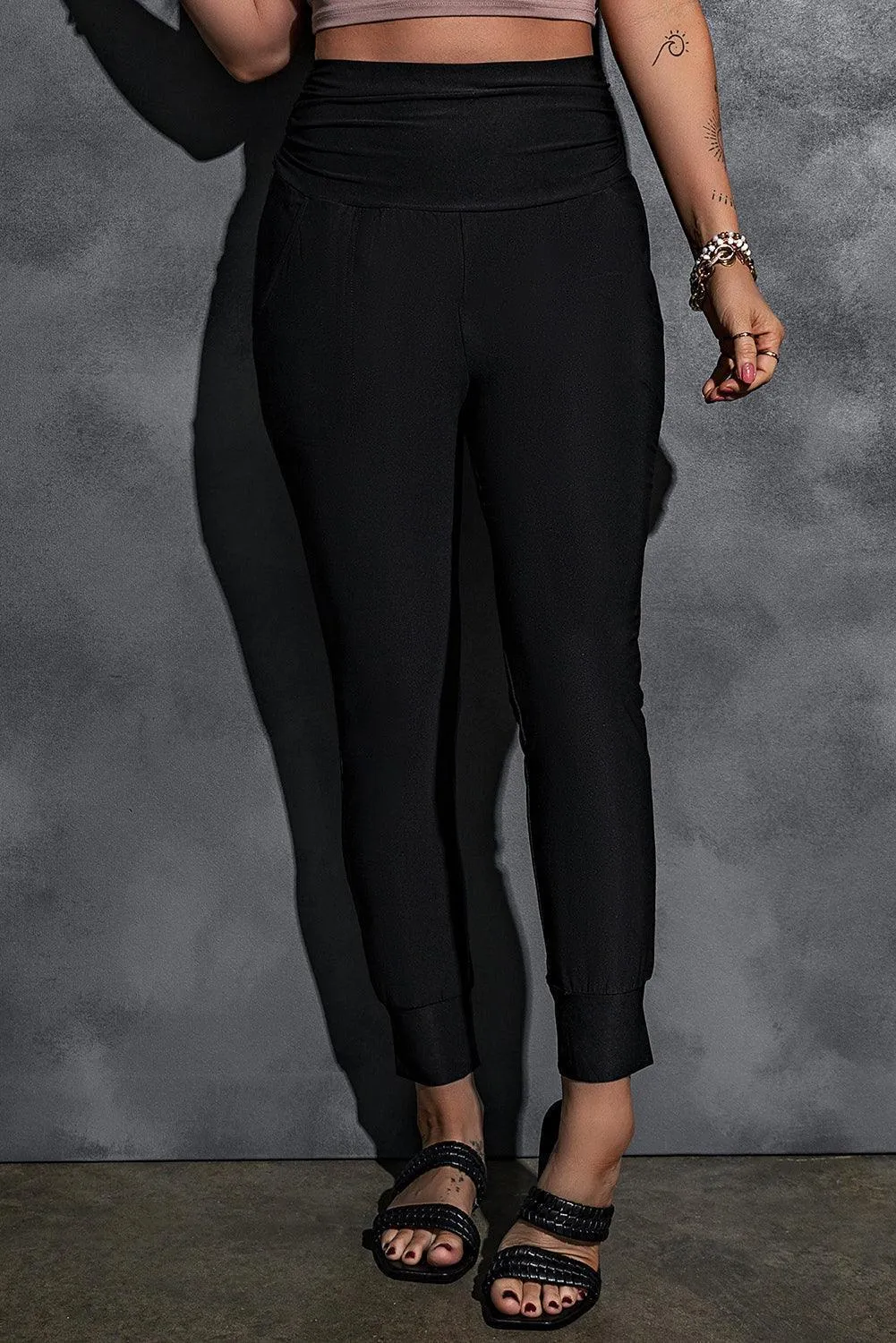 Contented Wide Waistband High Waist Joggers
