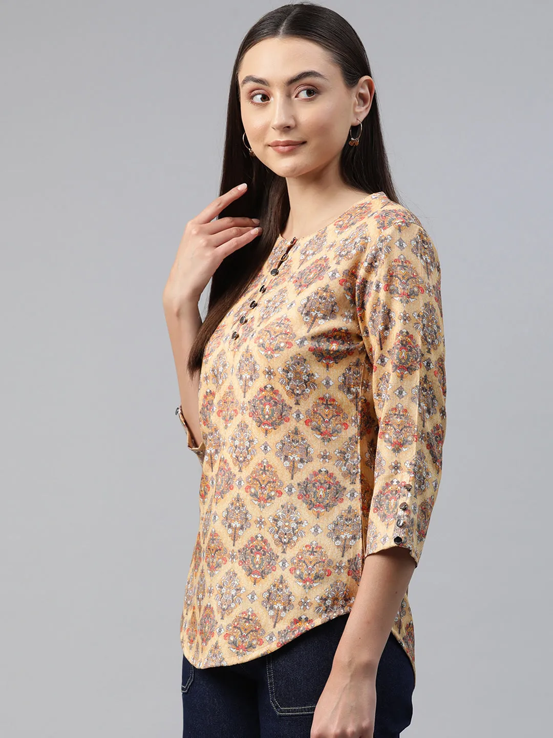 Cottinfab Ethnic Print Longline Top