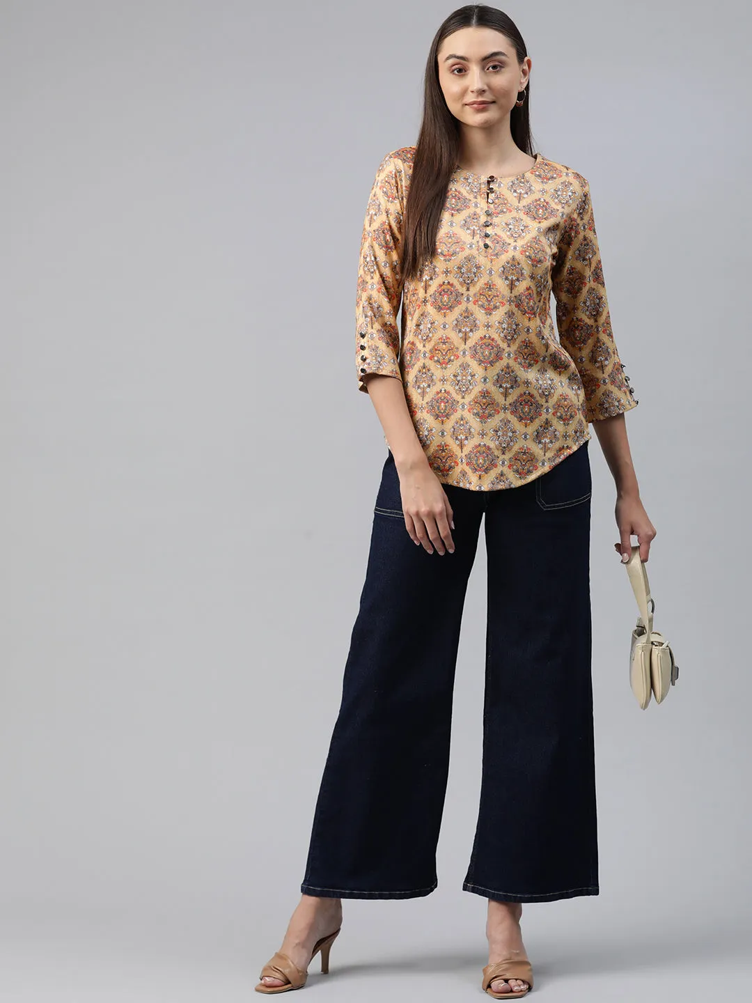 Cottinfab Ethnic Print Longline Top