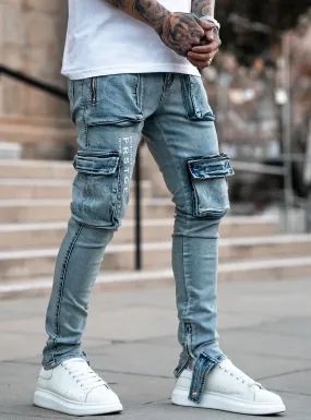 Couture Cargo Jeans in Blue