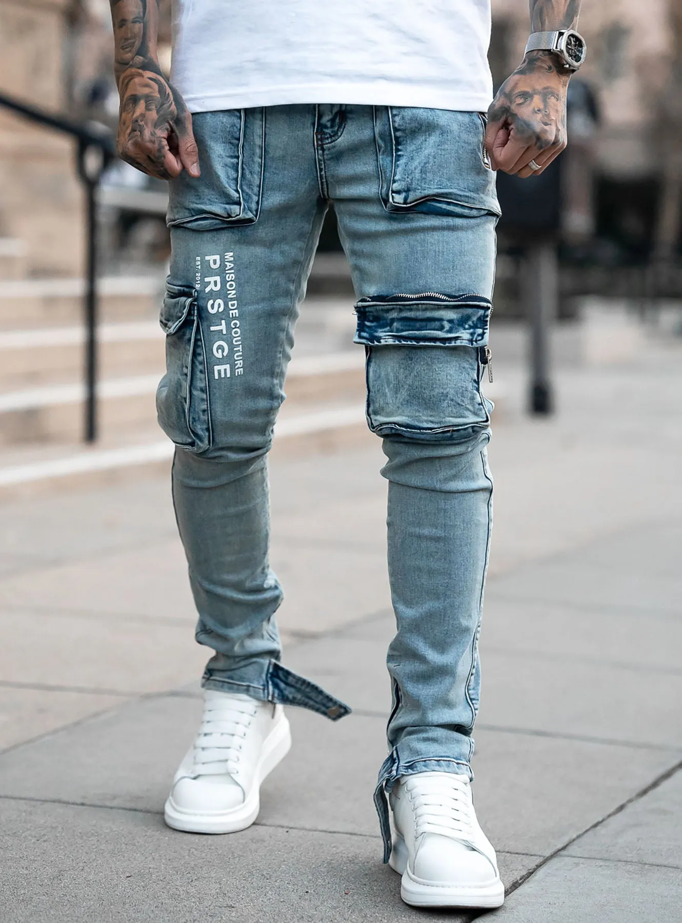 Couture Cargo Jeans in Blue