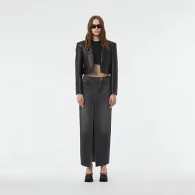CROPPED TUXEDO LEATHER JACKET IN BLACK