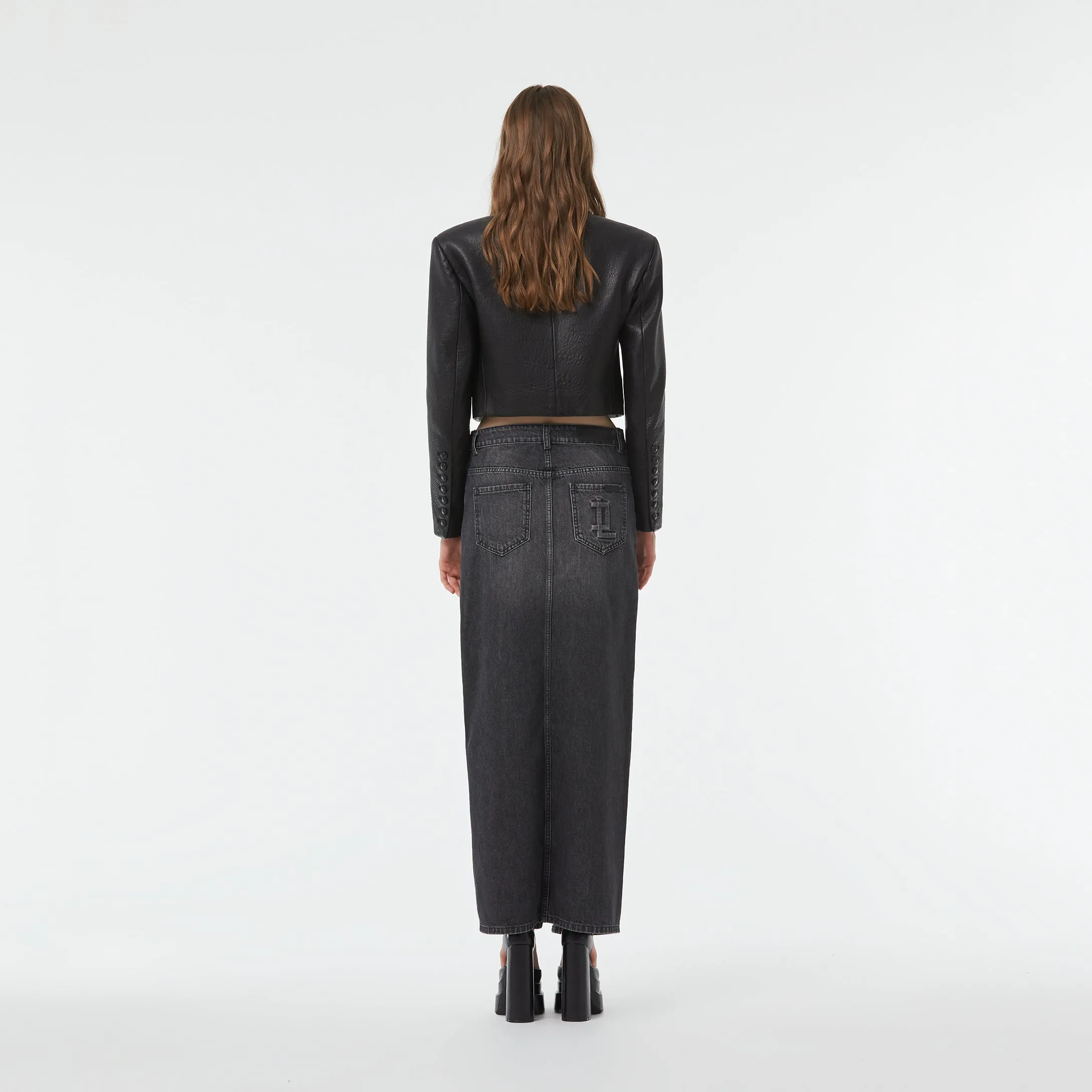 CROPPED TUXEDO LEATHER JACKET IN BLACK