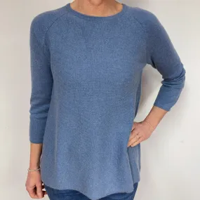 Denim Blue 3/4 Sleeve Cashmere Crew Neck Tunic Jumper Medium